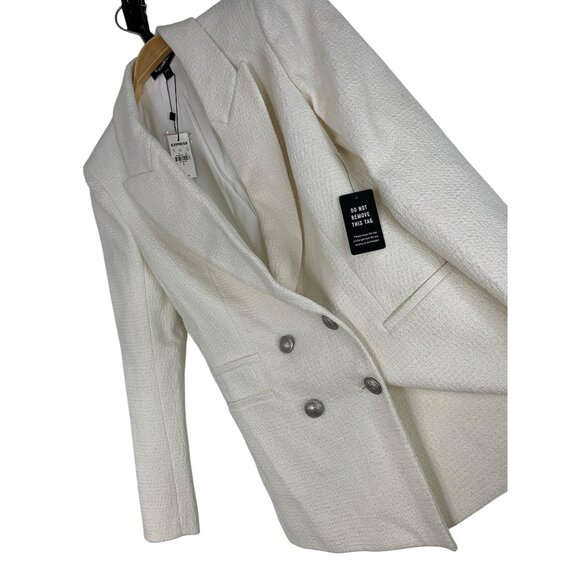 Express White Metallic Textured Blazer Crest Silver Buttons NWT S RV10316 NWT - Picture 1 of 10